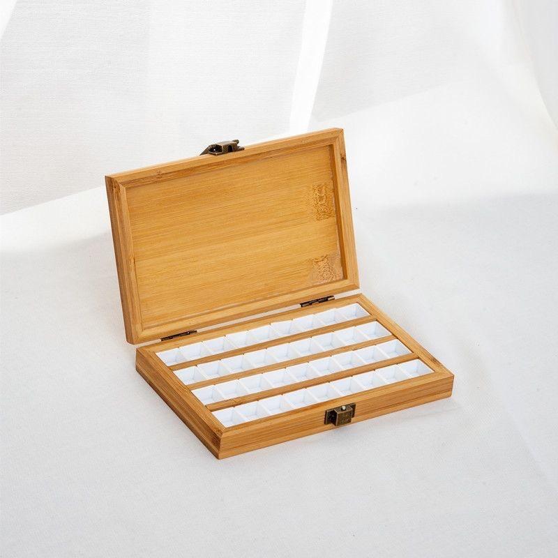 Bamboo Paint Box with 24 Half Pans & 36 Grid Palette - Portable Empty Watercolor Storage