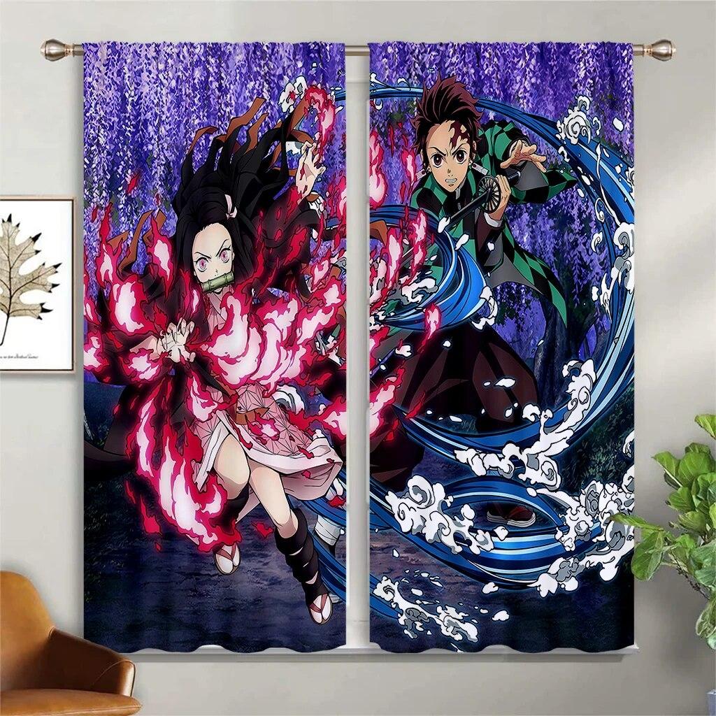 Cartoon Hot Blood Anime Print Curtains, Suitable For Boys And Girls Bedrooms, Office Kitchens, Living Room Decoration Curtains