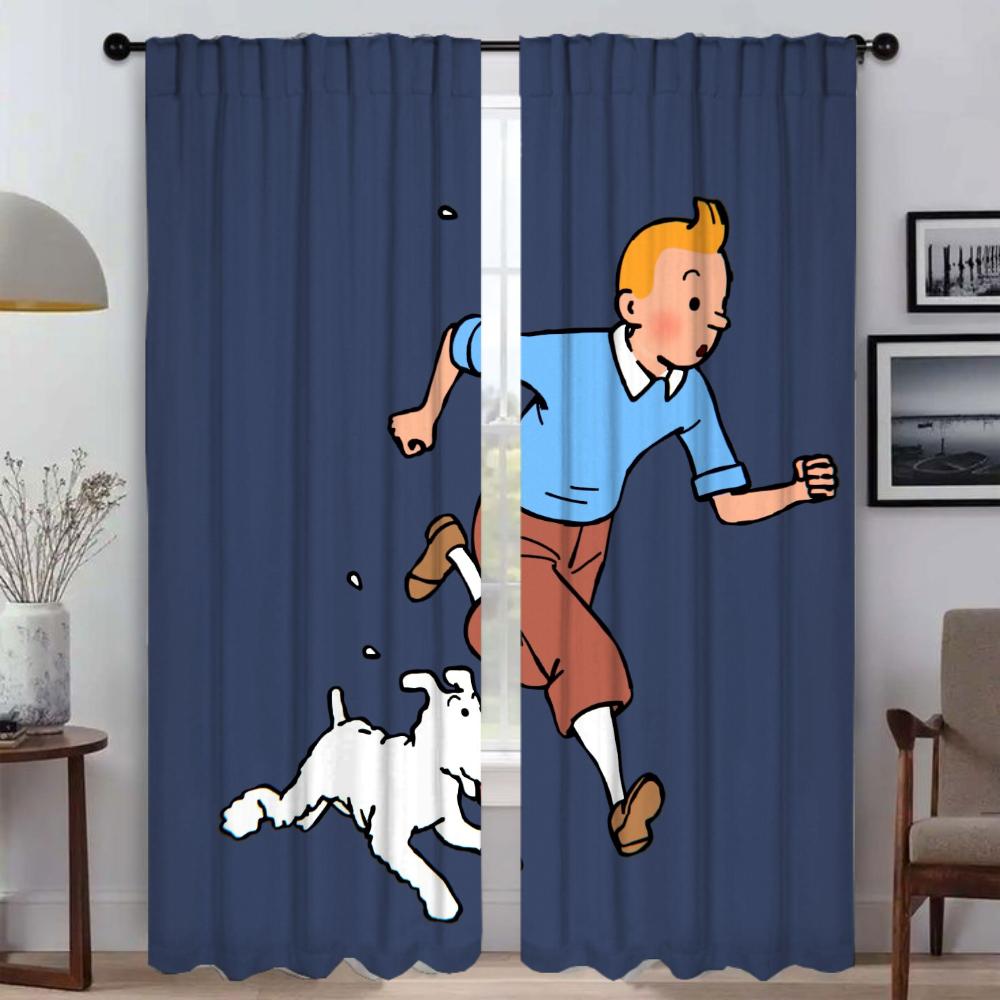 

Приключения Тинтина Раздел Затемняющие Шторы для Комнаты 2 Панельные Шторы для Спальни Домашний Интерьер Шторы Оттенки Гостиная W50xH70cmx2pcs-CL