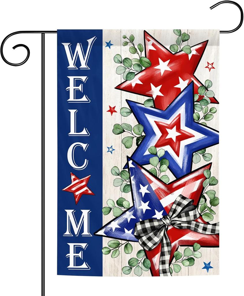 4th of July Garden ag Welcome 12x18 Inch Double Sided Patriotic American Stars and Stripes for 4th of July Independence Da
