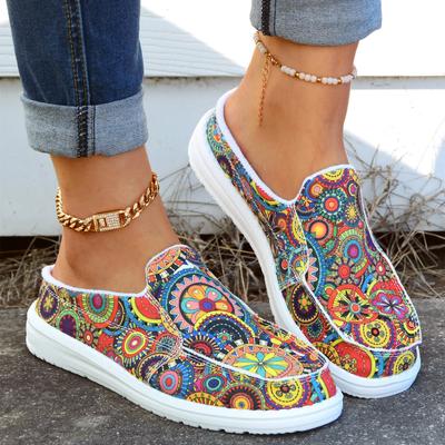 Women's Slip On Print Cloth Shoes Summer New Flat Bottom Light Lazy Fisherman Shoes Canvas Breathable Flat Women Single Shoes