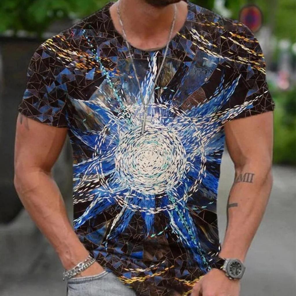 Pánská vintage oversized trička s krátkým rukávem SHUJIN 2021 letní tričko v etnickém stylu Harajuku s 3D potiskem O s grafickým límcem