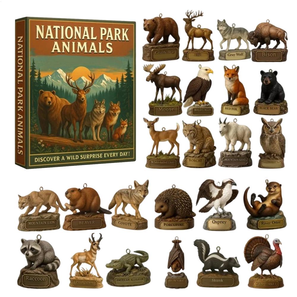 

National Park Christmas Advent Calendar 24 Pcs 2D Acrylic Animal Pendants Ornaments Christmas Tree Decoration Holiday Party Gift other