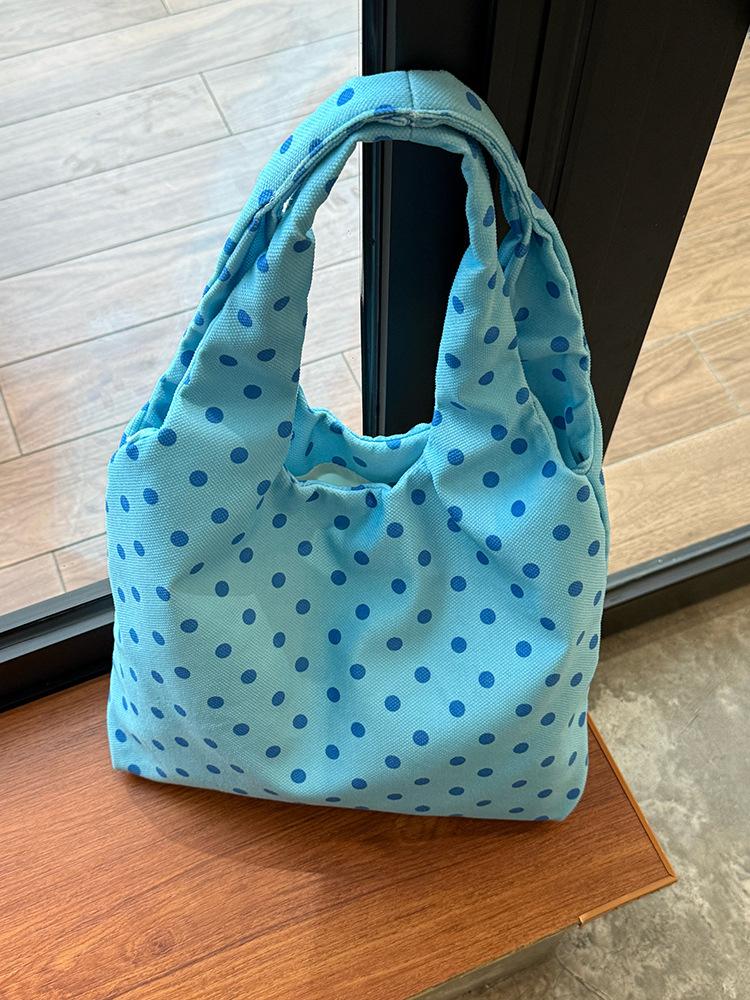 

Корейская ретро холщовая сумка в горошек женская 2025 новая большая вместительная на плечо сумка-тоут ленивый ветер для поездок на работу сумка-жилет синий