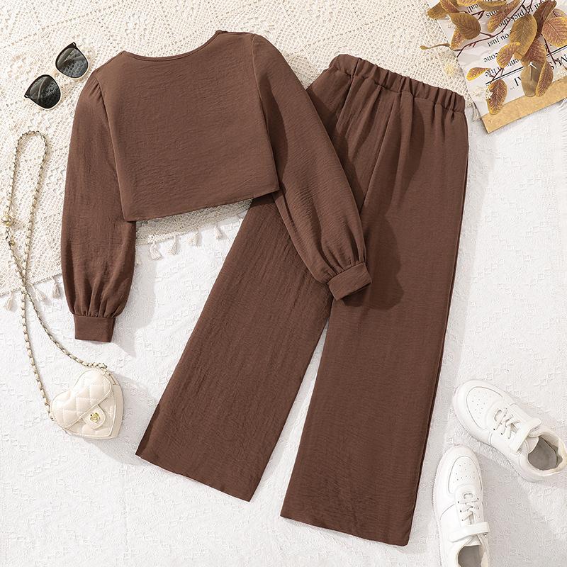 Dívčí oděvní set 8-12 let Jaro/Podzim Novinka Top s dlouhým rukávem s výstřihem do V + Ležérní kalhoty Dvoudílný