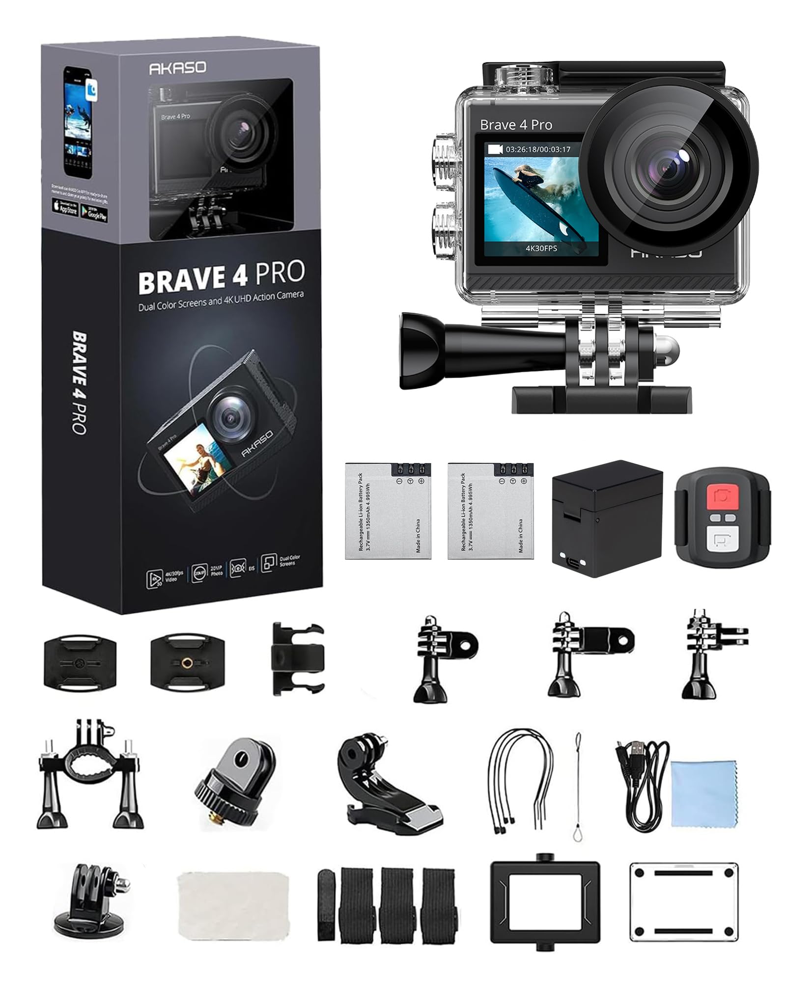 

Action Camera AKASO 4K 20MP Action Cam WiFi Image Stabilizer Sports Camera 40M Underwater Waterproof Camera Remote Compatible 5X Zoom Wearable Camera