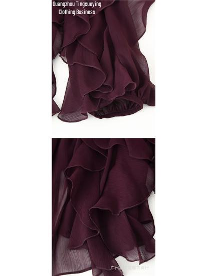 Summer 2026 European & American V-Neck Layered Ruffled Pleated Women's Shirt