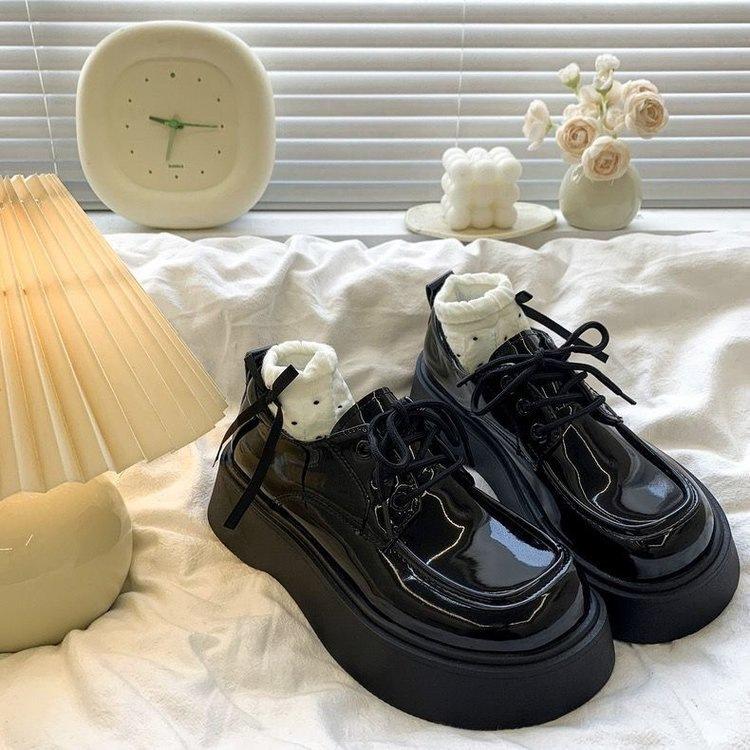 British Style Small Leather Shoes Women's 2025 Autumn New Thick-soled Shoelaces Soft-soled Muffin Retro Versatile Loafer Single Shoes