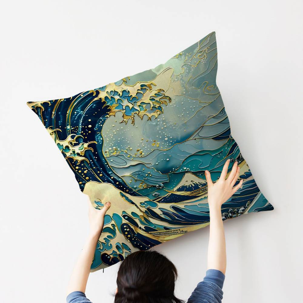 Famous Art the Great Wave Cushion Cover Car Throw Pillow Case For Sofa Car Christmas Gift 40x40cm 45x45cm