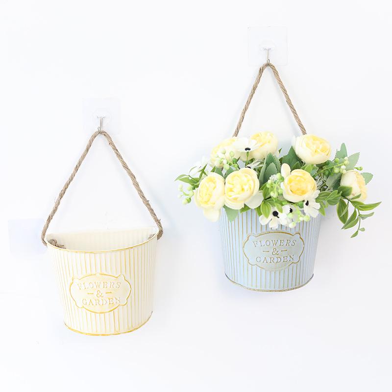 

Semicircular Wrought Iron Wall-Mounted Balcony Flower Pot Basket Retro Blue Wall-Mounted Flower Pot