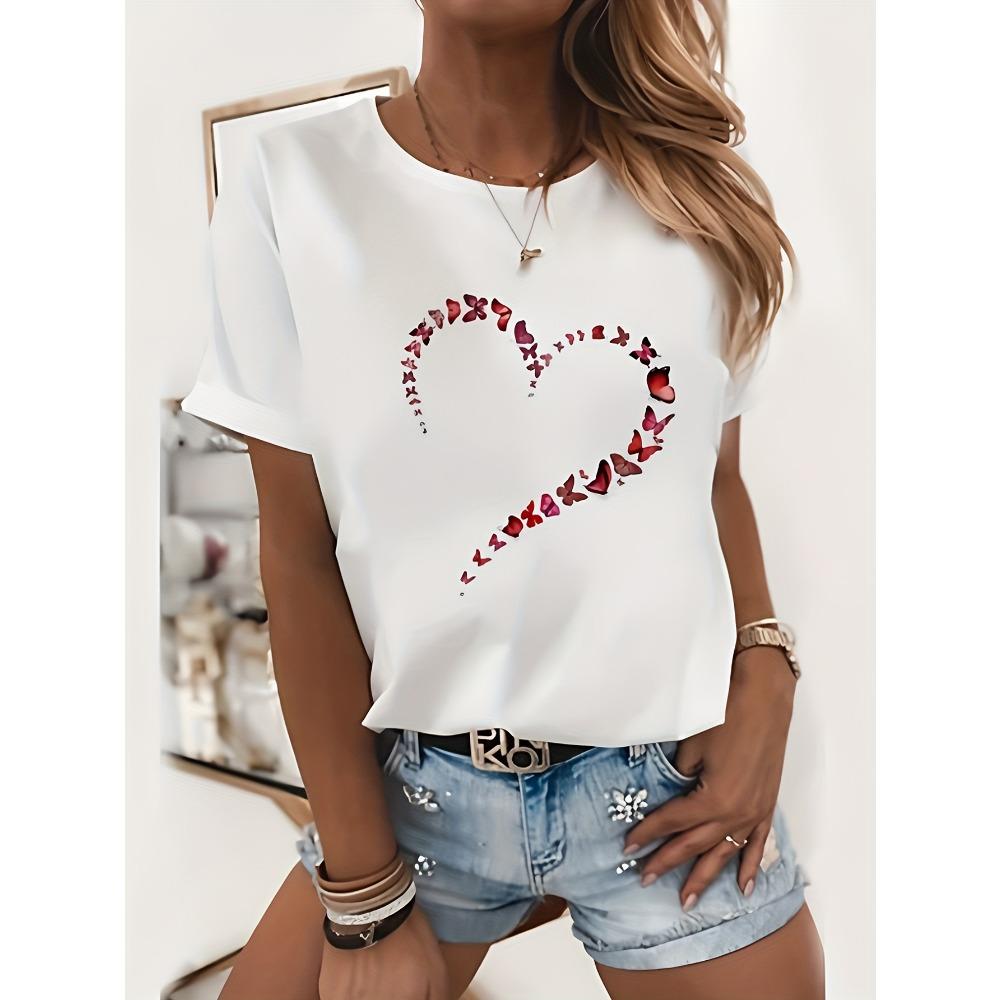 

Women s Geometric Heart Printed Short Sleeve T-shirt - Lightweight Summer Casual Top 5XL