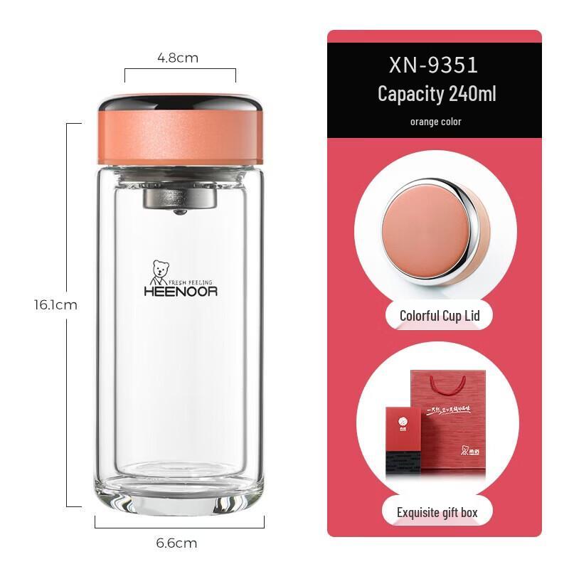 

Heenoor Double-Layer Glass Water Cup for Women