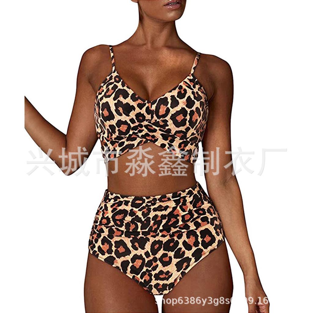 Explosive Leopard Print Cross High Waist Split Bikini, Sexy BIKINI Swimsuit for Women, Direct Supply