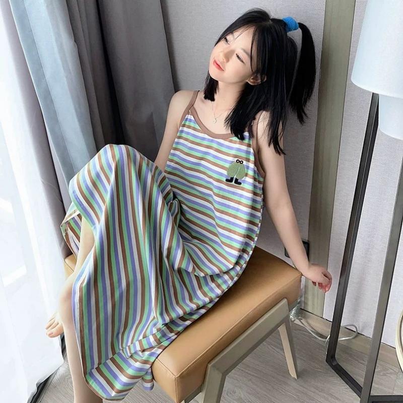 

Women s Summer Pajama Camisole Dress - Cute, Long, Imitation Cotton, Round Neck - Can Be Worn Outside One Size (M-2XL)