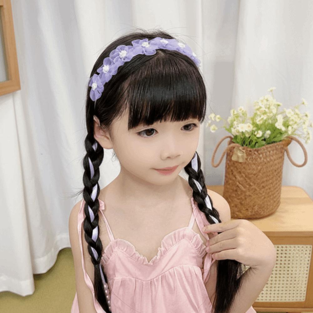 Sweet Design Fairy Braided Headband Tulle Flower Imitation Pearl Headband Floral Headband  Pageant
