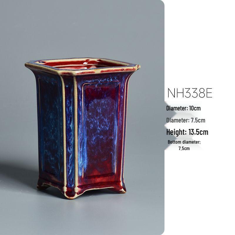 Ceramic Square Bonsai Flower Pot - Large High-Angle, Creative Chinese Style for Green Plants and Orchids