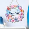 Summer Flower Shell Seastar Welcome Sign for Front Door Wooden Wall Hanging Sign Coastal Beach Round Wreath for Outside Porch Decor