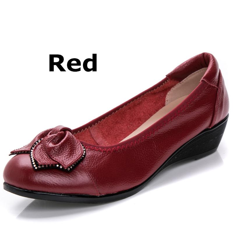 

Women Mother Old Shoes Flats Loafers Cow Genuine Leather Pigskin Rubber Suede Slip On Bowknot Casual 34-43 HC-1107 43 червоний