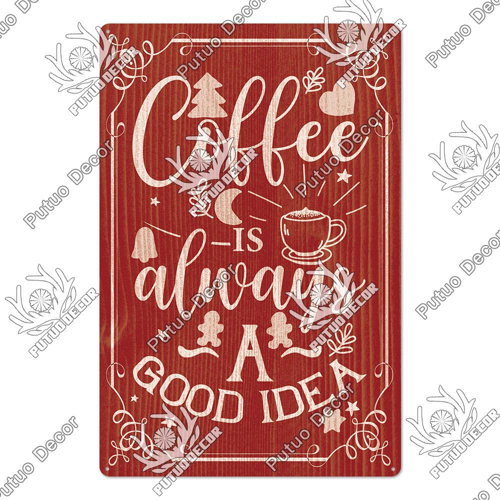 Putuo Decor Coffee Tin Sign Vintage Plaque Metal Plates Shabby Chic Wall Art Poster for Cafe Bar Living Room Home Man Cave Decor