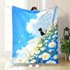 Black Cat Daisy Hillside Blue Sky Print Blanket Warm Soft Fluffy S and Adult Sofa Bed Throw Blanket Outdoor Travel Camping