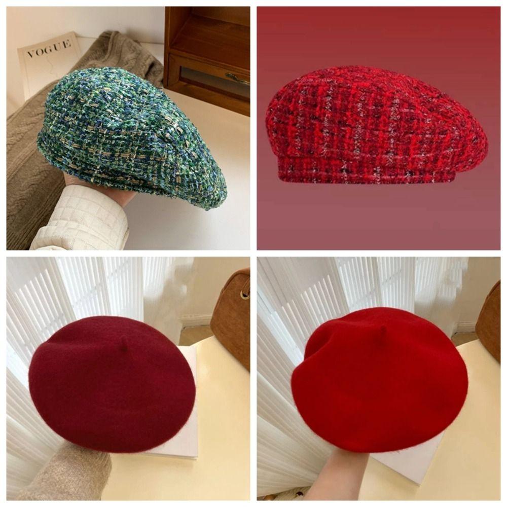 Cotton Christmas Plaid Soft Hat Red Women Artist Hat Casquette Tartans Berets Cap Work