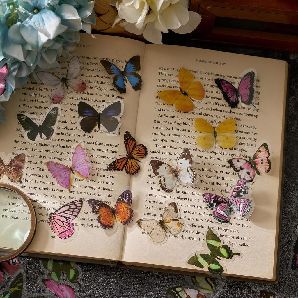 40 Sheets Butterfly Themed PET Stickers Waterproof Vinyl Decals for Scrapbooking Junk Journal DIY Craft Decorations
