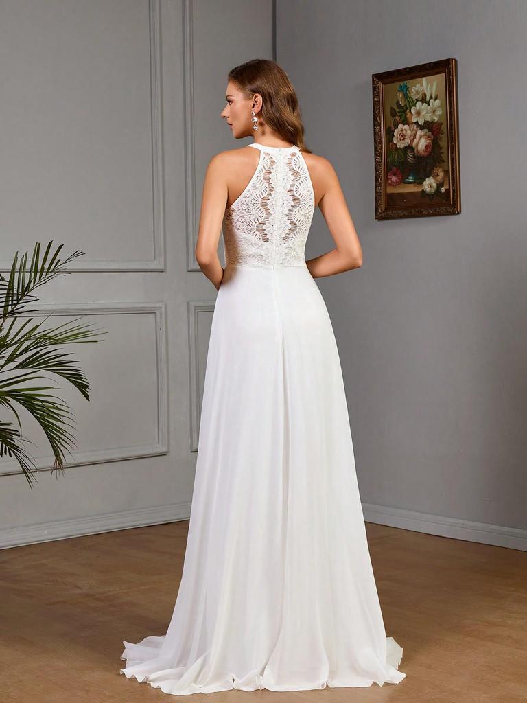 Europäisches & Amerikanisches Neckholder Besticktes Schlitz Meerjungfrau Abendkleid