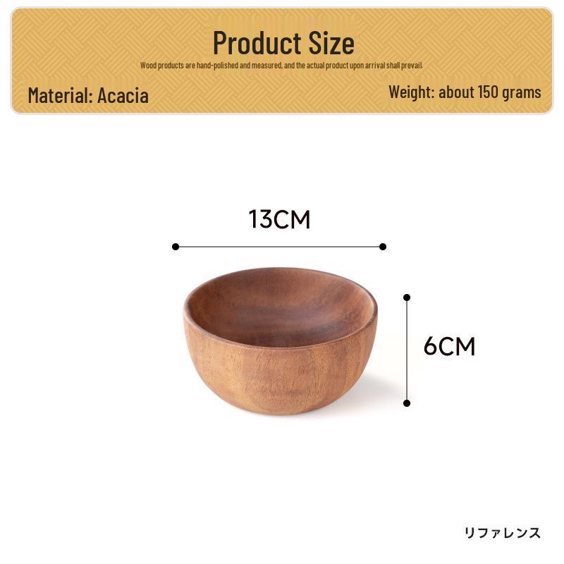Acacia Wood Salad and Rice Bowl - Large Round Wooden Basin Tableware