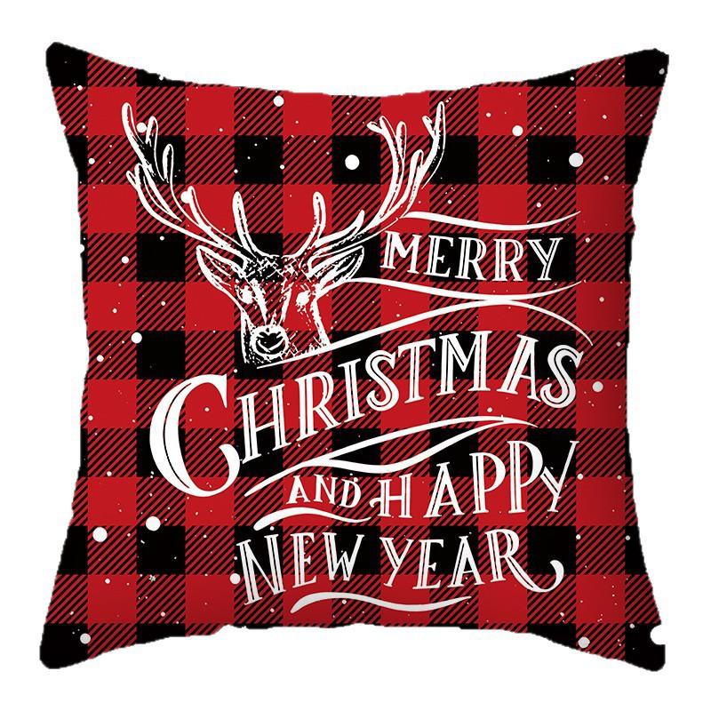 Christmas red and black plaid pillow cover printed cushion cover living room sofa decoration festive letters elk snowflake model