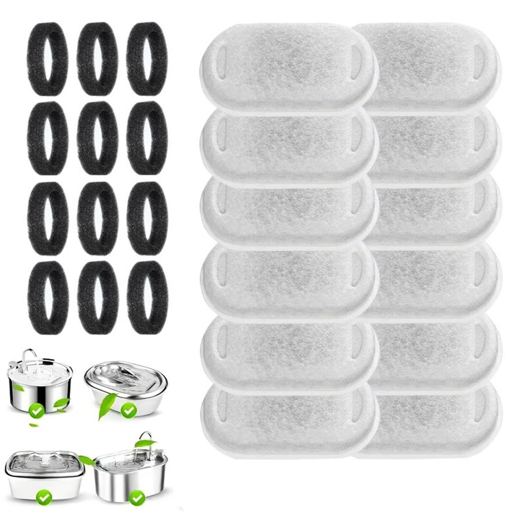 Conjunto de Filtros para Animais de Estimação - 12 Cartuchos de Reposição e 2 Esponjas de Pré-Filtro, Compatível com a Maioria das Fontes de Água para Cães, para Fontes de Animais
