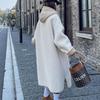 Beige Hooded Lambswool Mid-Length Coat - Thickened Korean Style, Loose Fit, Autumn/Winter Plush Jacket