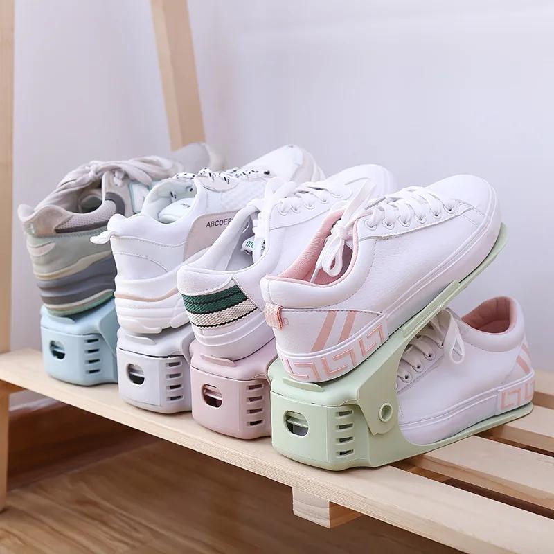 1Pcs Double Shelf Space Savers White Shoe Rack Cabinets Shoe Rack Storage Organizer Plastic Adjustable Shoes Warderobe Bedroom