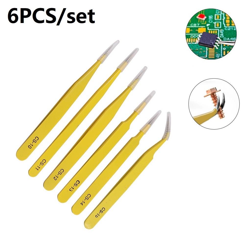 

6pcs Tweezers Stainless Steel Industrial Anti-static Tweezers Curved Straight Tip Forceps Electronics Repair Hand Tools Kit China Mainland