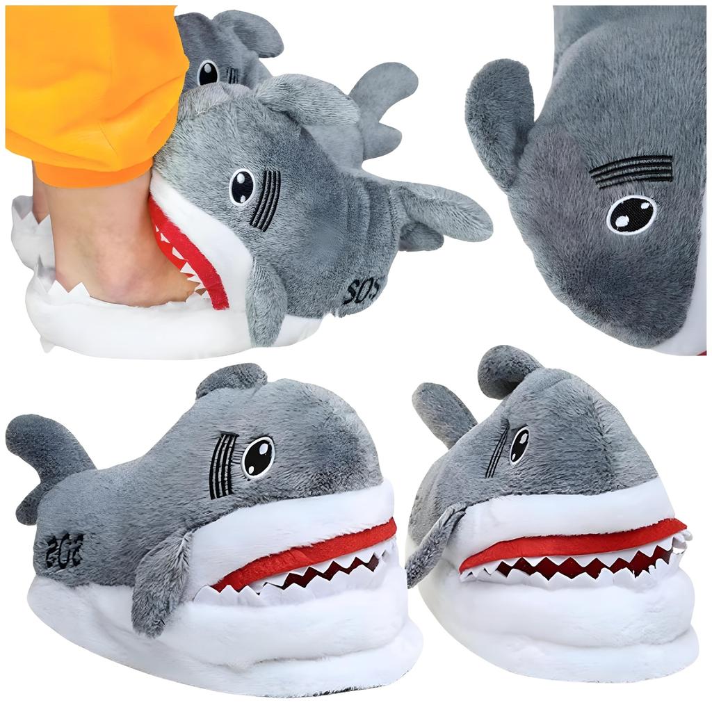 Plüschpantoffeln für Damen, Herren, Pantoffeln, Hausschuhe, warme Haifischpantoffeln
