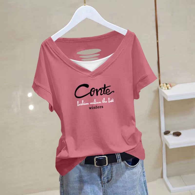 Korean Style Women's Cotton Short Sleeve T-Shirt - Versatile, Loose Fit, Slimming, Trendy for Summer 2025