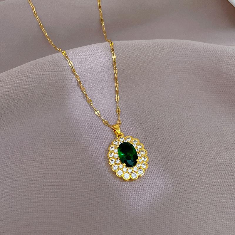 Naszyjnik Choker ze stali nierdzewnej 316L dla kobiet wykwintny zielony cyrkon łańcuszek do obojczyka naszyjnik prezenty