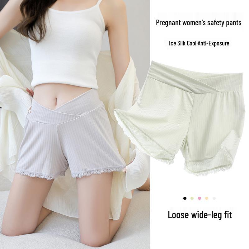 Pantaloni scurți de siguranță ușori cu talie joasă pentru maternitate: Suport din dantelă respirabil, cu elasticitate ridicată, pentru sarcină timpurie până la sarcină avansată