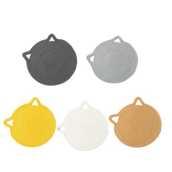 Cat Ear Cotton Coaster Placemat Handwoven Heat-Resistant Table Mat Non-Slip Absorbent Cute Kitchen Decor for Dining Home Use