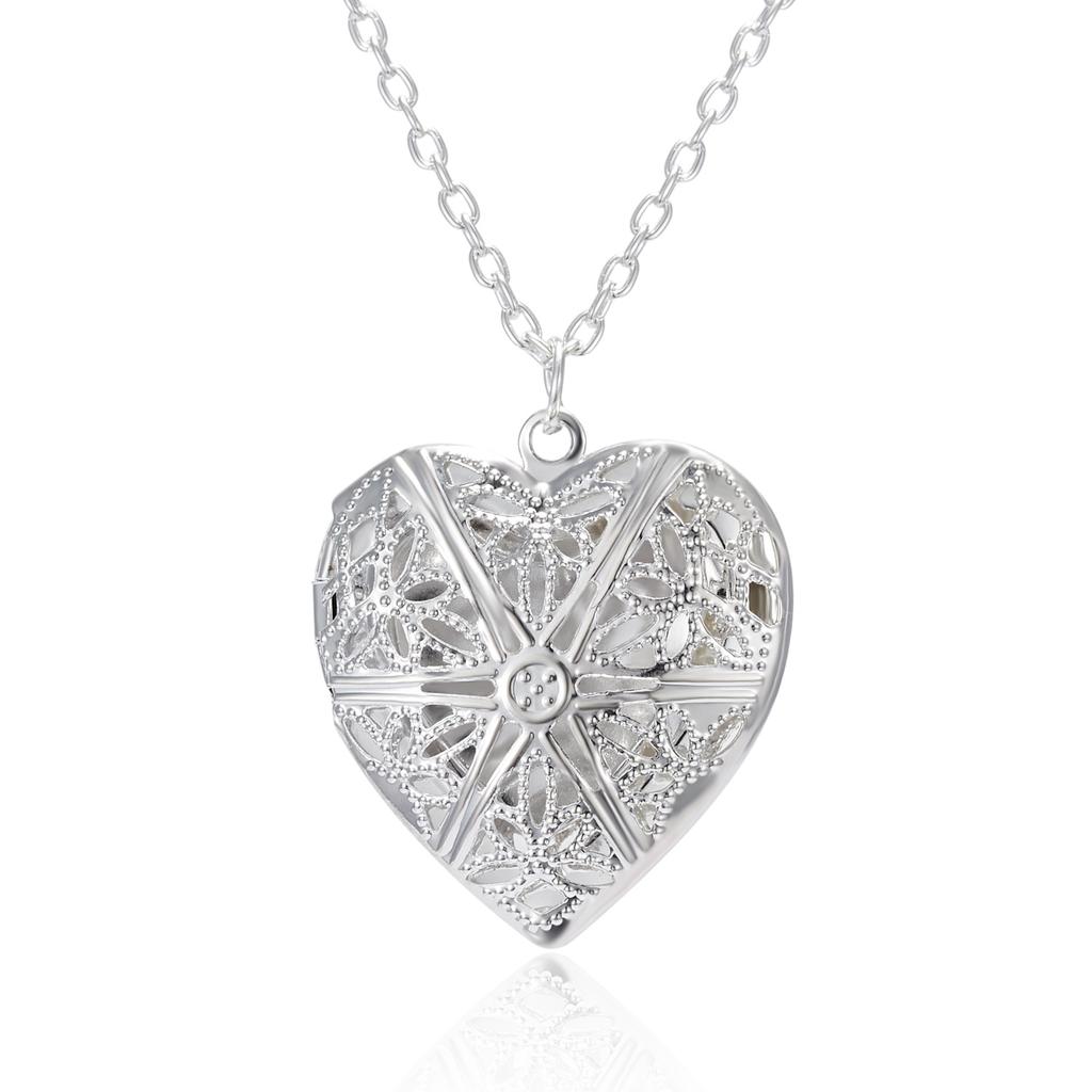 Romantic Heart Locket Pendant Necklace Vintage Gold Color Openable Photo Frame Charm Necklace for Women Men Couple Jewelry Gifts