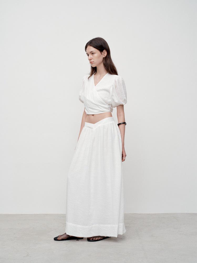 French Puff Sleeve Tie-Up Shirt - Women's V-Neck Summer Design, No Returns