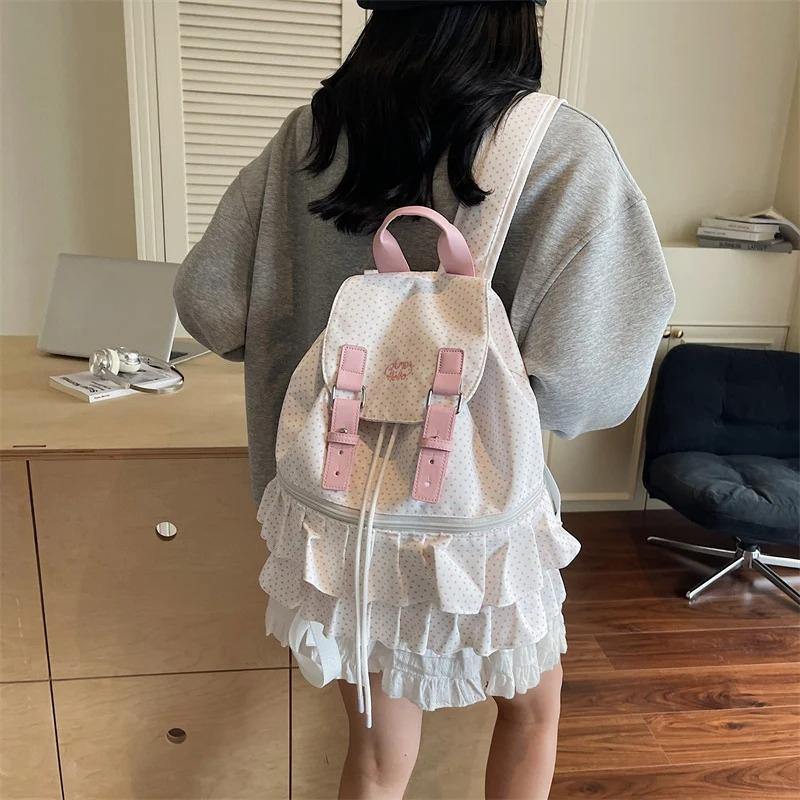Ruffles Spliced Mochilas Mujer Polka Dot Print Mochila High Capacity Bag Holiday Travel Backpack Canvas Bags for Woman