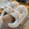 Women's Cozy Cartoon Lamb Slippers - Thick-Sole Indoor Cotton Fur Shoes for Autumn and Winter