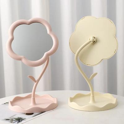 Sunflower Desktop Makeup Mirror for Students Flower Beauty Dressing Table Mirror with Hanging Jewelry Organizer for Girls
