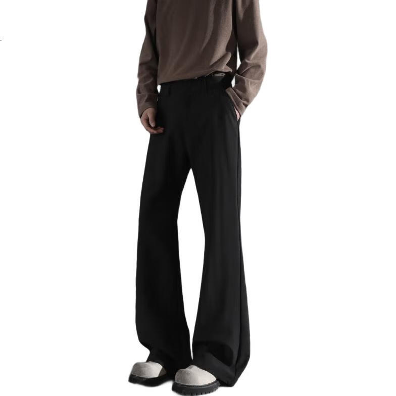 Foss Phil Loose-Fit Micro-Belt Dress Pants for Men, Spring And Summer Draping Loose Versatile Fashion Casual Trousers XK53 Black L