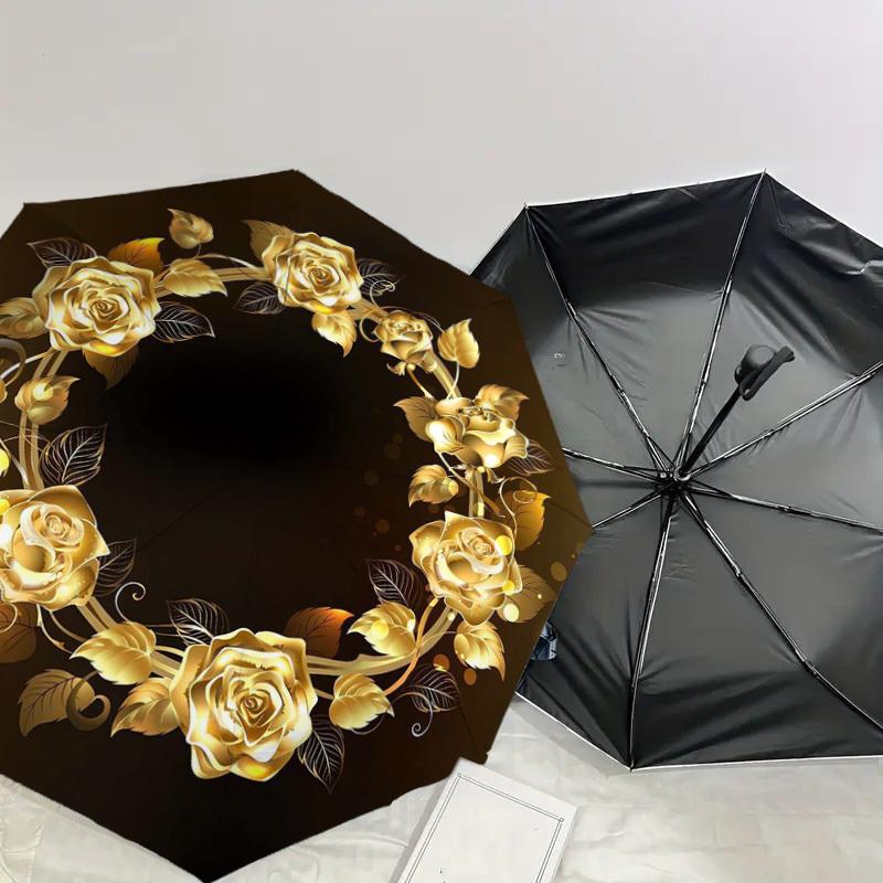 1pc Golden Rose Wreath Design Umbrella with Plastic Handle,Suitable for All Seasons Home Travel Outdoor UmbrellaDD1716