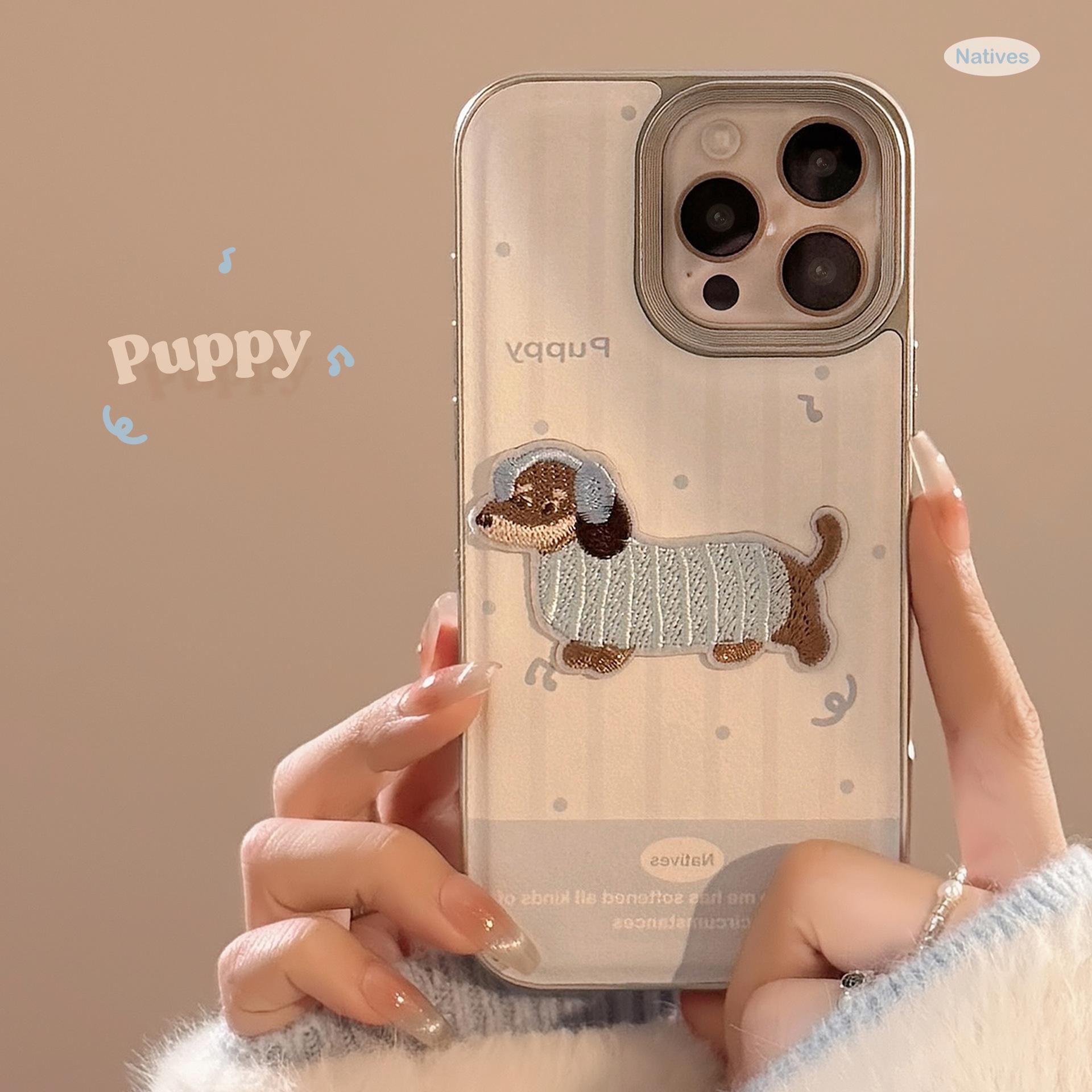 

Cute Embroidered Puppy Phone Case for iPhone 13 iPhone 15 iPhone 16 Pro Max iPhone 11