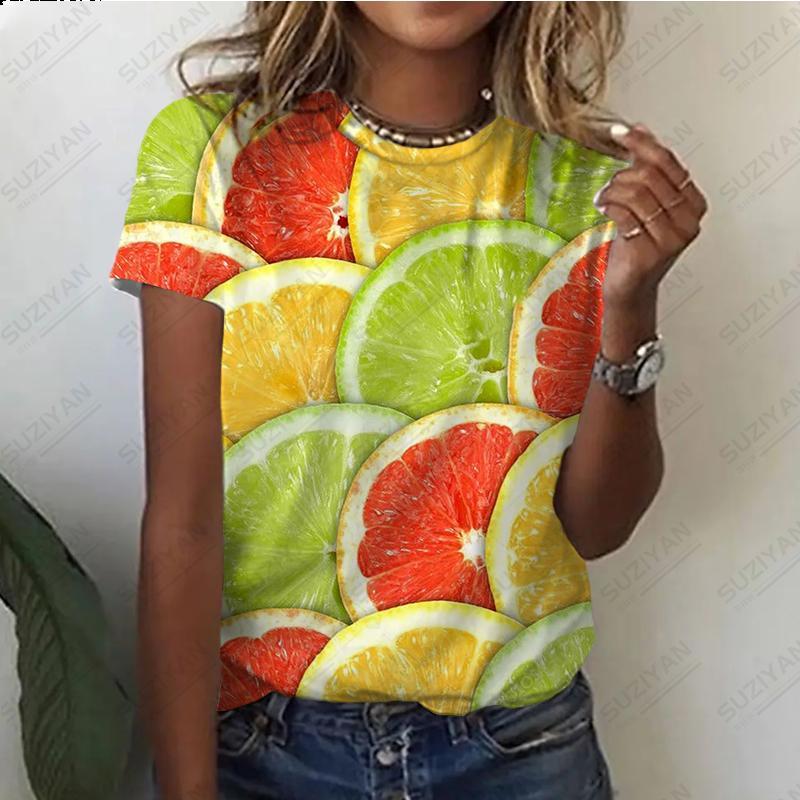 Women's T-shirt Summer New Fruit Orange 3D Printed Short Sleeve T Shirt Women Round Neck Pullovers Casual Men Clothing Tops Tees