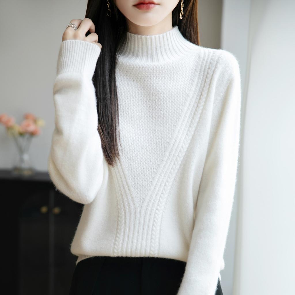 Stickad baslagertröja med halvhög krage för kvinnor, Tjock och varm tröja, Mjuk och bekväm topp för innerlager