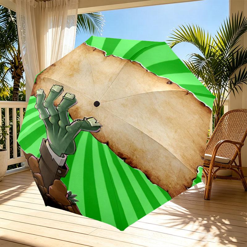 Plants Vs. Zombies Print Automatic Open Close Umbrella, Portable Foldable Umbrella, for Outdoor Commute Camping Trip, Ideal Birthday Gift