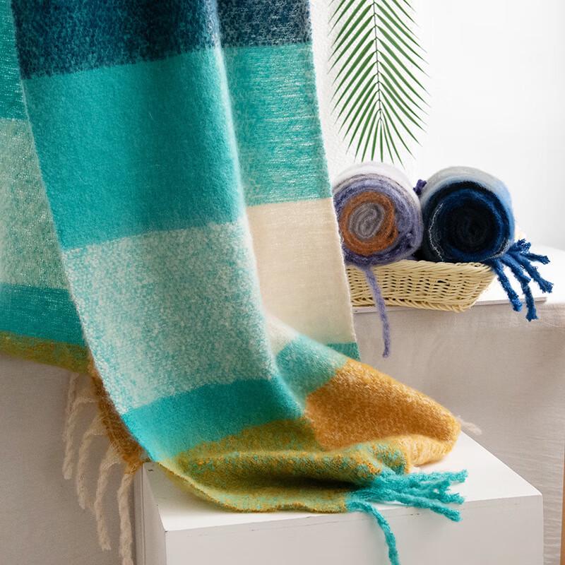 Thick Polyester Twill Scarf with Rainbow Patchwork and Tassels